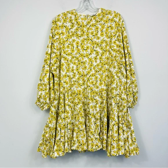 Rhode Resort Ella Yellow Floral Print Cotton Poplin Mini Dress M Boho No Belt - Picture 5 of 14
